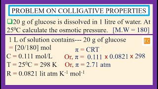 SEV NO – 90 20 g of glucose is dissolved in 1 L of water at 250C calculate the osmotic pressure [upl. by Herrle]