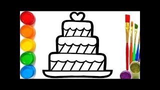 Birthday Cake drawing paintingcolouring  easy acrylic painting for kids  Art and Learn [upl. by Ardenia]