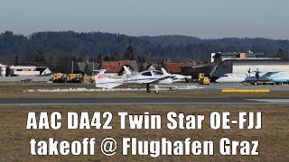 AAC DA42 Twin Star takeoff  Flughafen Graz  OEFJJ [upl. by Julietta94]