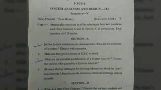 System Analysis amp Design  SAD  QUESTION PAPER [upl. by Crispen]