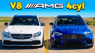 New C63 4cyl v old C63 V8 DRAG RACE [upl. by Gine]