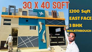 Latest 30X40 East Face 3BHK House Walkthrough  1200 Sqft Modern Home Tour including dimensions [upl. by Kcirdek241]