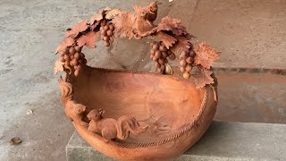 Carving Fruit Baskets from Rosewood Roots  Carving for Beginners [upl. by Ilajna]