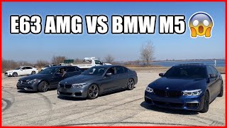 E63 AMG Vs Stage 2 M550i  Both 600HP Air strip fun runs [upl. by Jeraldine]