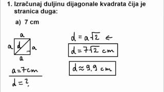 Primjena Pitagorinog poučka na kvadrat  1 zadatak [upl. by Alleber793]