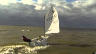 Sailing on Optimist Wind up to 35 knots Optimist planing [upl. by Eniagrom163]