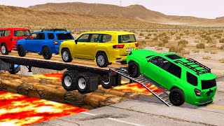 Toyota Cars vs Train  Truck Man Flatbed vs Train Beamngdrive 001 [upl. by Fanchie]