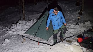 Solo Winter Camping in Deep Snow by a Forest Stream [upl. by Ycniuqal]