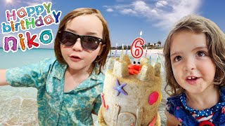 NiKOs BEST 6th BDAY EVER Beach Birthday Party on a new Disney island Pirate Adley Niko amp Navey [upl. by Venetia722]