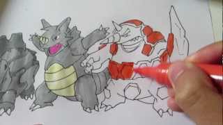 How to draw Pokemon No111 Rhyhorn No112 Rhydon No 464 Rhyperior [upl. by Ananna]