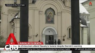 Hundreds of mourners gather for Navalnys funeral despite Kremlins warning [upl. by Meldon868]