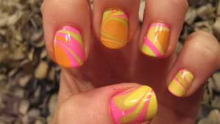 Live Water Marbling Nail Tutorial Spring Colors [upl. by Essirahs]