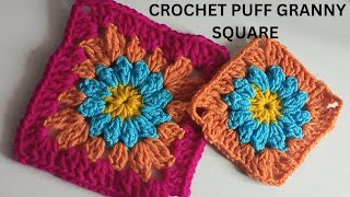 crochet puff granny squarecrochet pattern for blanket Cherrycrochet786 [upl. by Ginni]