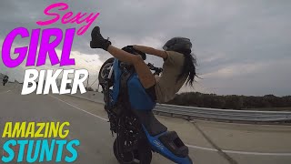 Beautiful Girl Biker Performs AMAZING Highway Motorcycle Stunts Riding Long Stunt Bike Wheelies [upl. by Jamilla]