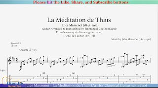 Jules Massenet  La Méditation de Thaïs Arr for Classical Guitar with Tab [upl. by Bendix]