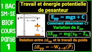 Partie 1 Travail et énergie potentielle de pesanteur  énergie mécanique  Cours 4  1BACBIOF [upl. by Lobel]