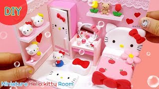 DIY Miniature Hello Kitty Room kitty bed  dressing table wardrobe [upl. by Haduhey]