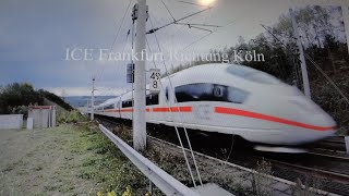 ICE Fahrt HBF Köln  Frankfurt ICE Trasse  Druckwelle Luft 290 kmh Geschwindigkeit 122020 NEU 4k [upl. by Ardnuyek]