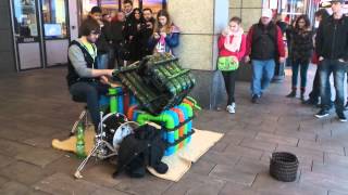 Street Improvisation Neon Pipe Drummer [upl. by Screens]