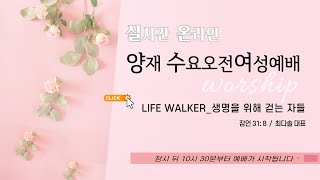 양재 수요오전여성예배 LIFE WALKER생명을 위해 걷는 자들 잠언 318│최다솔 대표│20241127 [upl. by Yona182]