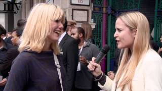 London Fashion Week 3 minutes with iconic Westwood muse Sara Stockbridge  mywardrobecom [upl. by Augy418]