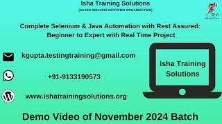 Selenium amp Java Automation Demo Video On 7th November 2024 Contact us on 919133190573 to Enroll [upl. by Haisa]