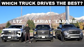 New Ram 1500 Laramie VS Ford F150 Lariat VS Chevy Silverado 1500 LTZ Which Truck Drives The Best [upl. by Kissel]