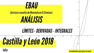 EBAU Matemáticas Ejercicios resueltos de Análisis Castilla y León 2018 julio [upl. by Hillie]