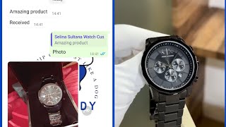 customer unboxing and reviewing Armani exchange black chronograph watch buy from mfbuddy [upl. by Astiram]