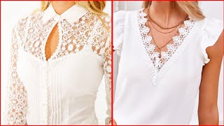 ÚLTIMOS Y ELEGANTES CAMISAS DE BLUSAS DE ENCAJE BLANCO DISEÑOS PARA CHICA UNIVERSITARIA [upl. by Hesky]