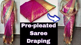 How to wear Prepleated saree🥻 Pattu saree Draping😍 step by step ✅saree tutorial saree trending [upl. by Seravaj181]