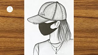 Girl with mask drawing  How to draw a girl wearing a hat  Pencil sketch for beginners  Drawing [upl. by Leasa]