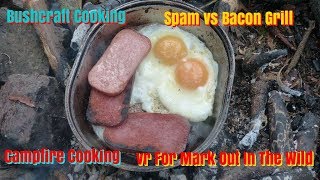 Campfire Cooking Breakfast Spam And Eggs Vs Bacon Grill [upl. by Bois]