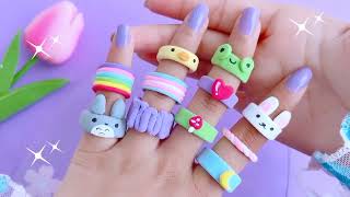 DIY kawaii Clay Ring set 💍 Handmade Ring set  how to make clay ring set  DIY  easy to make [upl. by Gnoz]