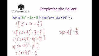 Completing the Square 2  Corbettmaths [upl. by Cerelia]