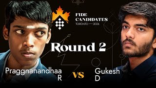 Round 2  Praggnanandhaa R  Gukesh D  FIDE Candidates 2024 [upl. by Lodmilla348]