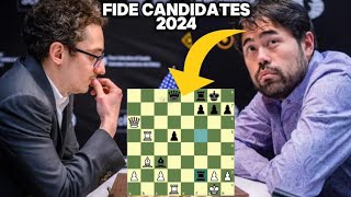 Hikaru Nakamura SACRIFICED the ROOOOK against Fabiano Caruana  FIDE CANDIDATES 2024  R1 [upl. by Atteval]