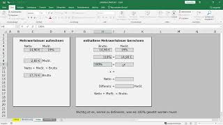 Excel  Die enthaltene Mehrwertsteuer berechnen [upl. by Goer]