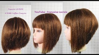 Coupe carré plongeant dégradé frange  LayeredA Line Bob haircut BangsCorte en capas Bob franja [upl. by Kciredes755]