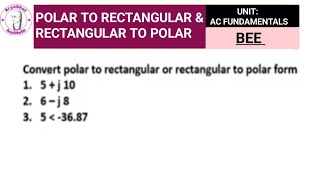 POLAR TO RECTANGULAR FORM  RECTANGULAR TO POLAR FORM  POLAR TO RECTANGULAR FORM BEE [upl. by Aerdnu693]