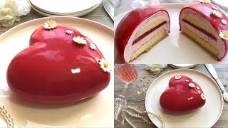 ❤️Entremets Coeur FraisesFramboises avec glaçage miroir ultra brillant [upl. by Euqinoj]