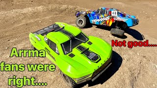 ARRMA FURY VS TRAXXAS SLASH LCG one broke [upl. by Etteve]