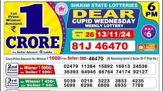 Lottery Result Today 6pm 13112024  Official  Sikkim Lottery [upl. by Aneral69]