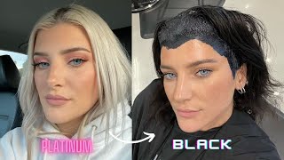 Dyeing my PLATINUM Blonde Hair BLACK extreme hair transformation [upl. by Adolf263]