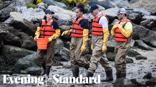 Prince William wades into New York river to learn about oyster reef project [upl. by Ntsyrk191]