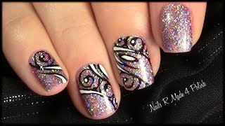 Abstraktes Schnörkel Glitzer Nageldesign selber malen  Glitter Summer Nail Art handpainted [upl. by Ahsennek]