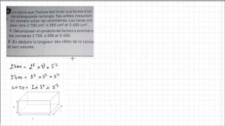 MonPlanMaths  Décomposition facteurs premiers volume parallélélipède rectangle [upl. by Anaujik]