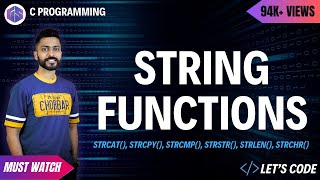 String Functions in C Programming  strcat strcpy strcmp strstr strlen strchr etc [upl. by Leschen]