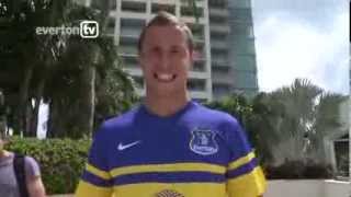 Phil Jagielka reveals Evertons away kit in Miami [upl. by Riesman]