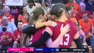 Taylor Landfair kill wins set Nebraska Husker Volleyball vs Illinois 10424 [upl. by Oiluj]